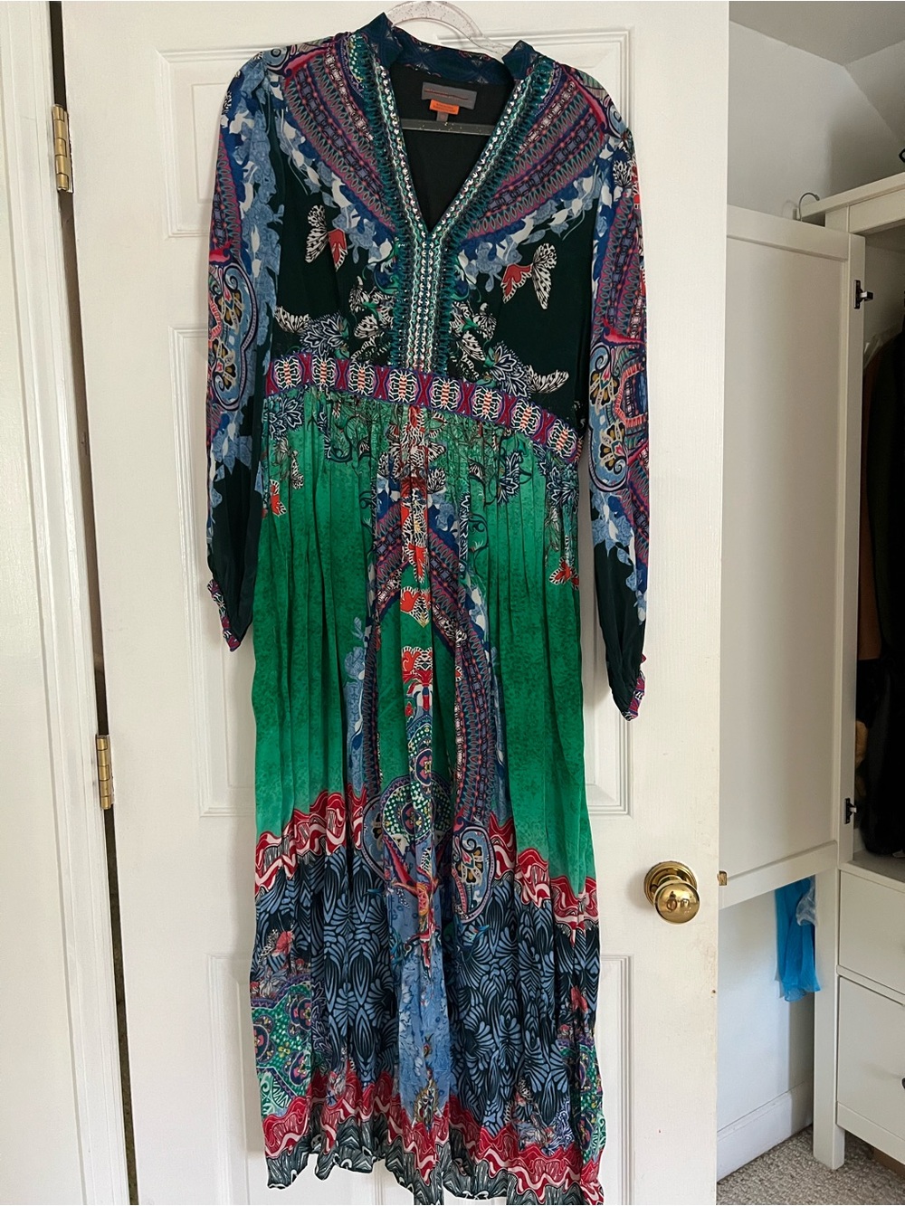 Anthropologie Green & Blue Printed Boho Maxi Dress